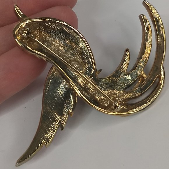 Bird Parrot Pin Brooch Green White Costume Jewelry Vintage Gold Tone Rhinestone - Picture 8 of 14